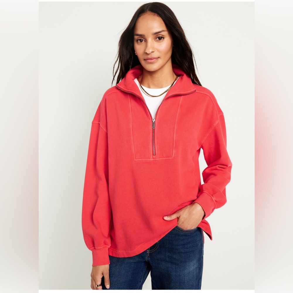 Brand New, Never Worn - Old Navy Womens Oversized Half-Zip Tunic - Red - X-Small